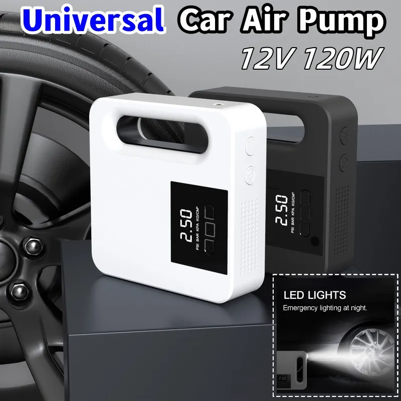Universal Portable 120W 12V Auto Digital Display Car Air Pump Electric Tire Iator Tyre Pump with LED light Air Compressor smile