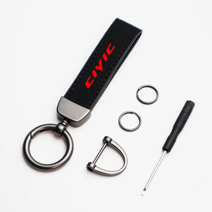 Suede Keychain High-Grade Leather Car Sport Key Ring With Horseshoe Buckle For Honda CIVIC 10th gen 8th gen Styling Accessories smile