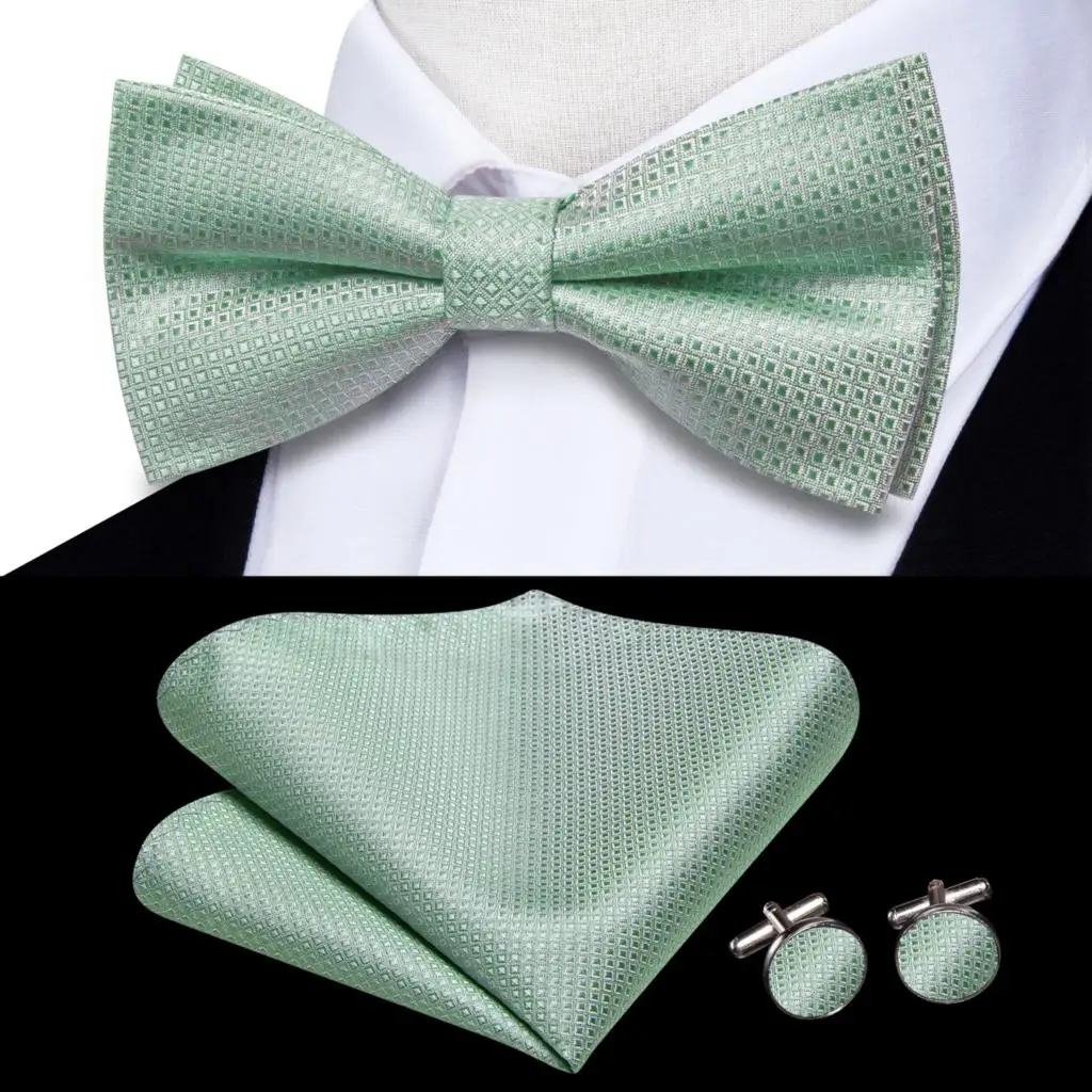 Sage Hi-Tie Green Jacquard Bowties for Men Silk Butterfly Tie Bow Tie Hanky Cufflinks Wedding Party Gift Bowtie Wholesale smile