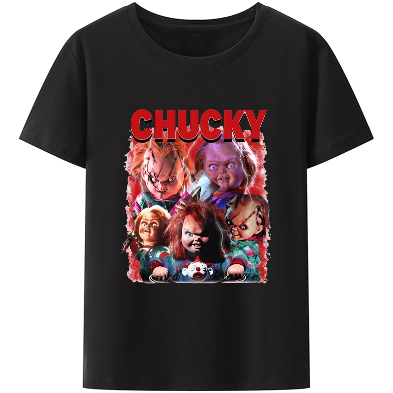 Men Chucky Child'S Play Tops T Shirts Doll Murder Bloody Vintage Tee Shirt Haruku Crew Neck T-Shirts Pure Unique Tops smile -