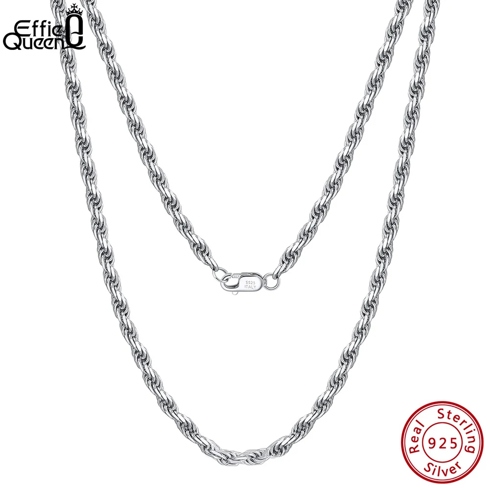 Genuine Effie Queen Sterling Sier Italian Dia-Cut Rope Chain Necklace for Women Men Gold Twist Chain Jewelry SC29 smile