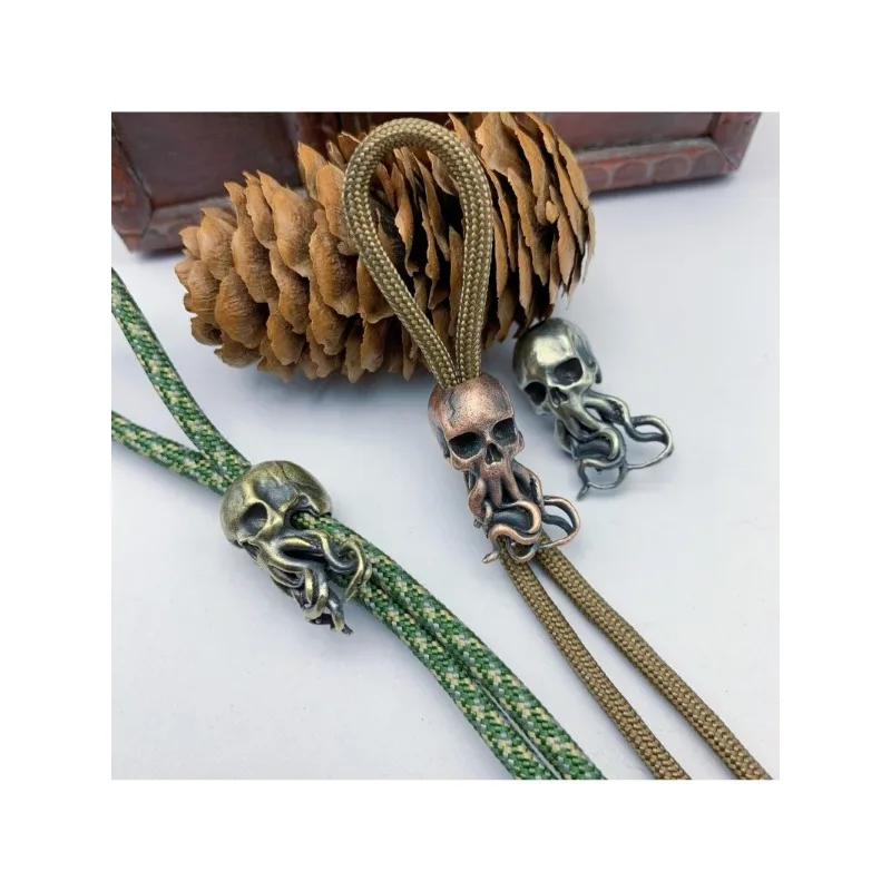 Brass Knife Bead Punk Key Ring Pendants Copper Skull Keychains Rope Beads Paracord ddmysmile Car Accessories Smile