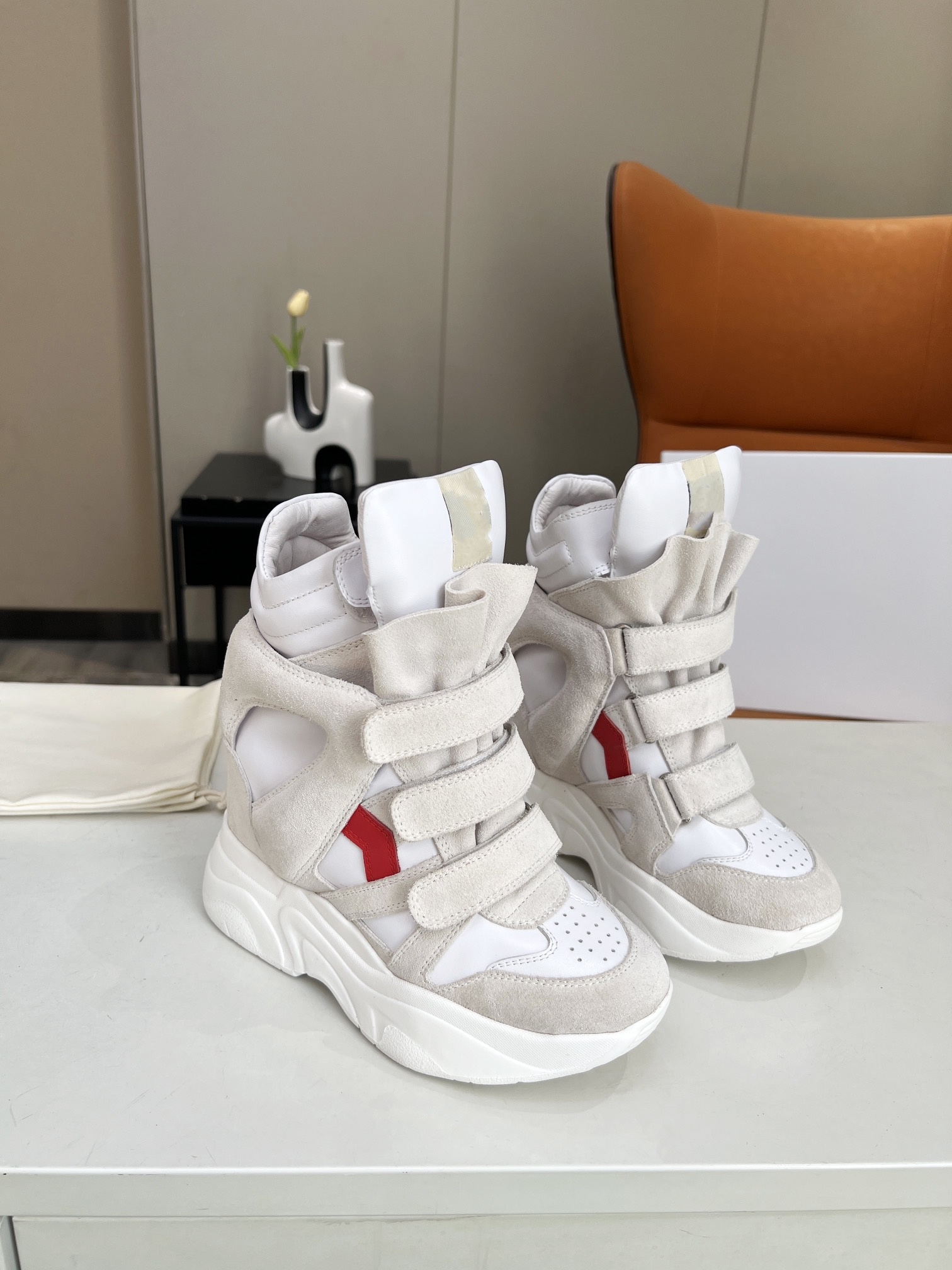 2024 Hot Sale-Genuine Leather trimmed Suede Wedge Sneakers Women Marant Fashion Show Paris New Shoes