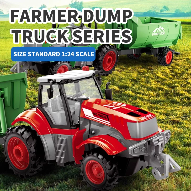 1/24 RC Farmer Toys Set Tractor Trailer with LED Headlight 2.4G Remote Control Car Truck Farming Simulator for Children Kid Gift