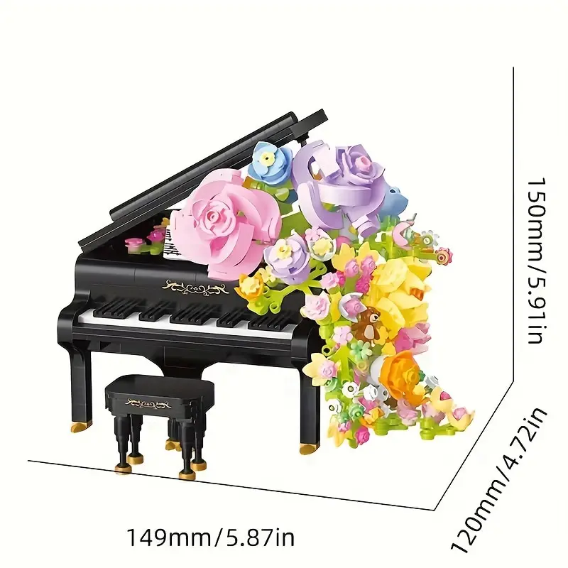 Mini Piano Violin Building Blocks Musical Instrument Preserved Flower Waterfall DIY Model Bricks Toys Children's Holiday Gifts