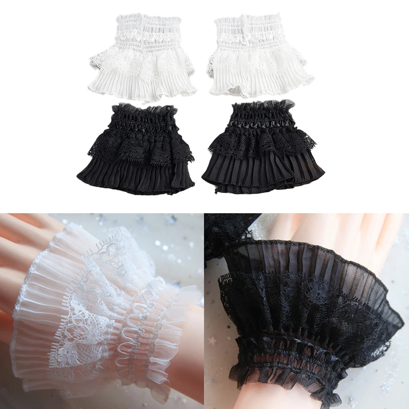 1Pair Lady Detachable Sleeves 2025 Fake Cuffs Female Lace new Thin Pleated Flare Sleeve Ruffles Wristband Sweater Blouse Wrist Warmers