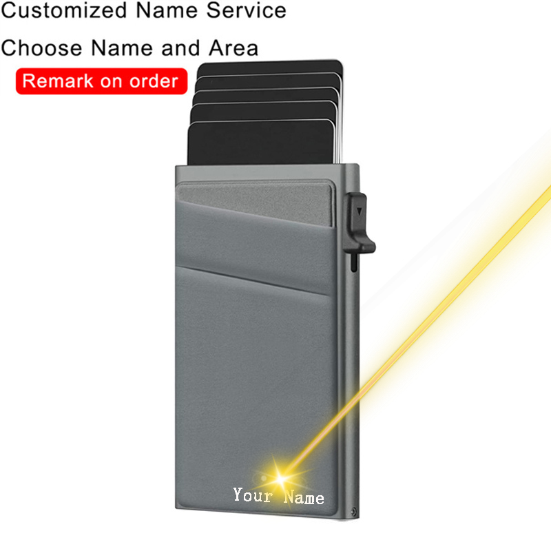 Customized Name Card Holder: RFID Mini Slim Wallet for Men - Aluminum Metal Magic Wallet, Thin Male Purse Money Bag (2024) 4 c3071