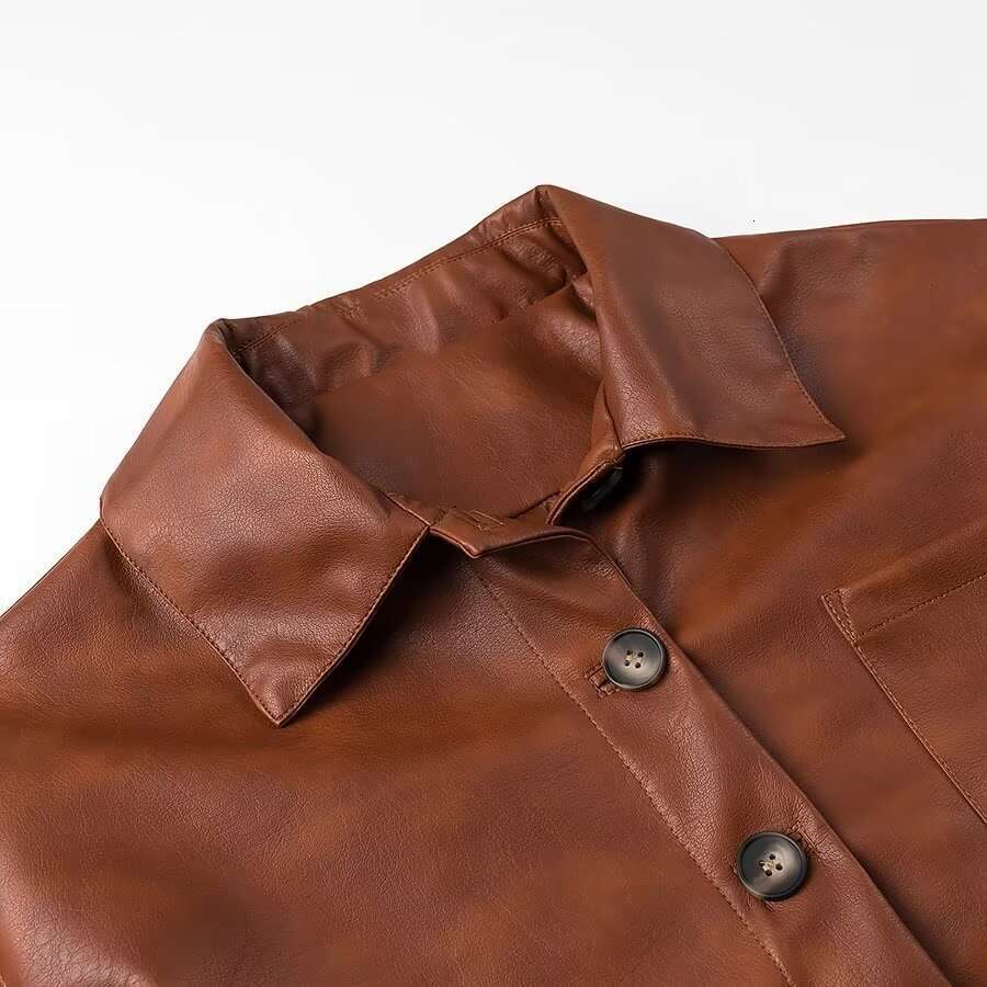 shanshi leather jacket women autumn fashion new item brown temperament long sleeved PU women's leather jacket