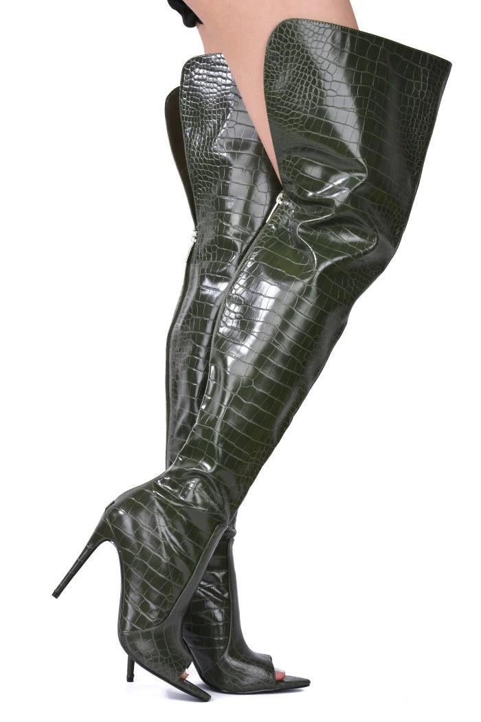 Women Over The Knee 2024 Autumn Winter Big Size 46 Peep Toe Sexy High Heels Thigh Boots With Back Zip