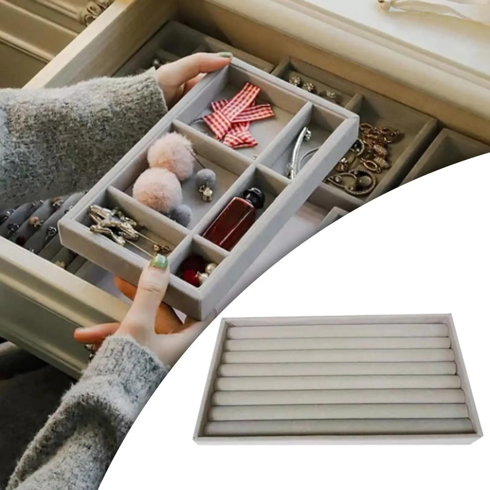 Jewelry Tray Velvet Jewellery Drawer Organiser Storage Box for Bangle Rings
