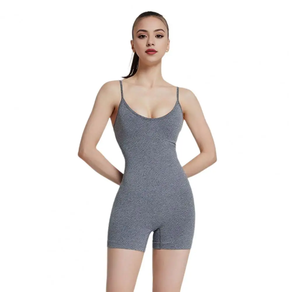 hot sale Elasticated Waist Rompers Stylish Women's Yoga Romper with Spaghetti Straps Butt-lifted Design for Pilates Jogging Exercise