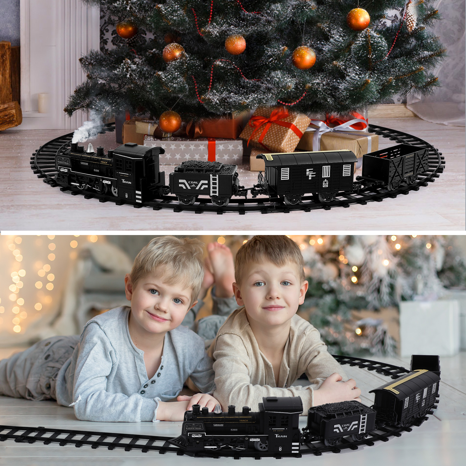 Small Train Freight Electric Model Kids Steam Engine Locomotive Toy Car Railway Plastic