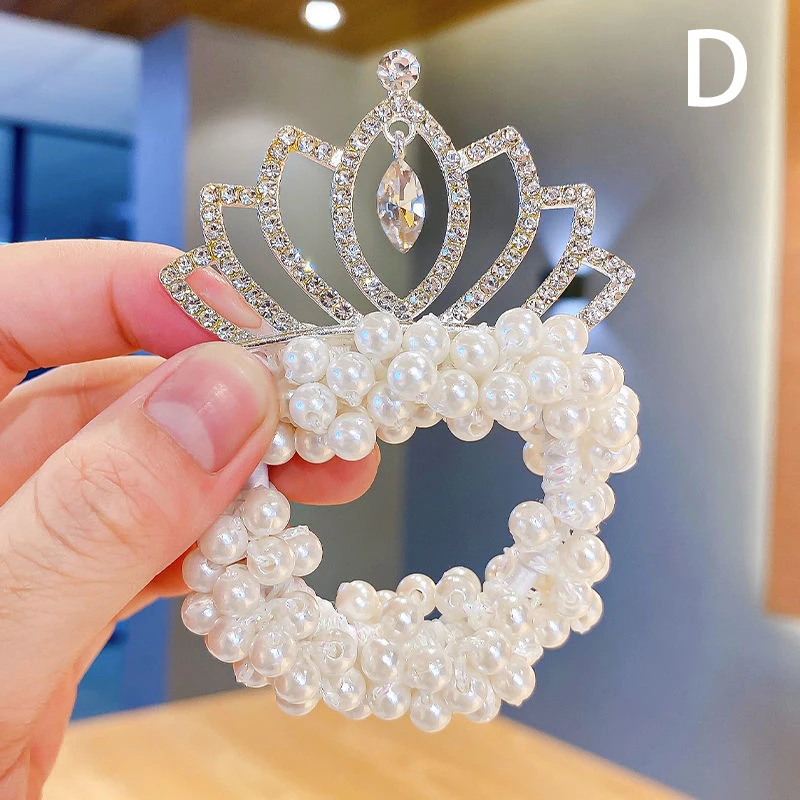 Children's Hair Summer Crown Ring Girl Elastic Hair Bands Scrunchies Rubber Band Pearl Kids Hair Ties Hair Accessories smile