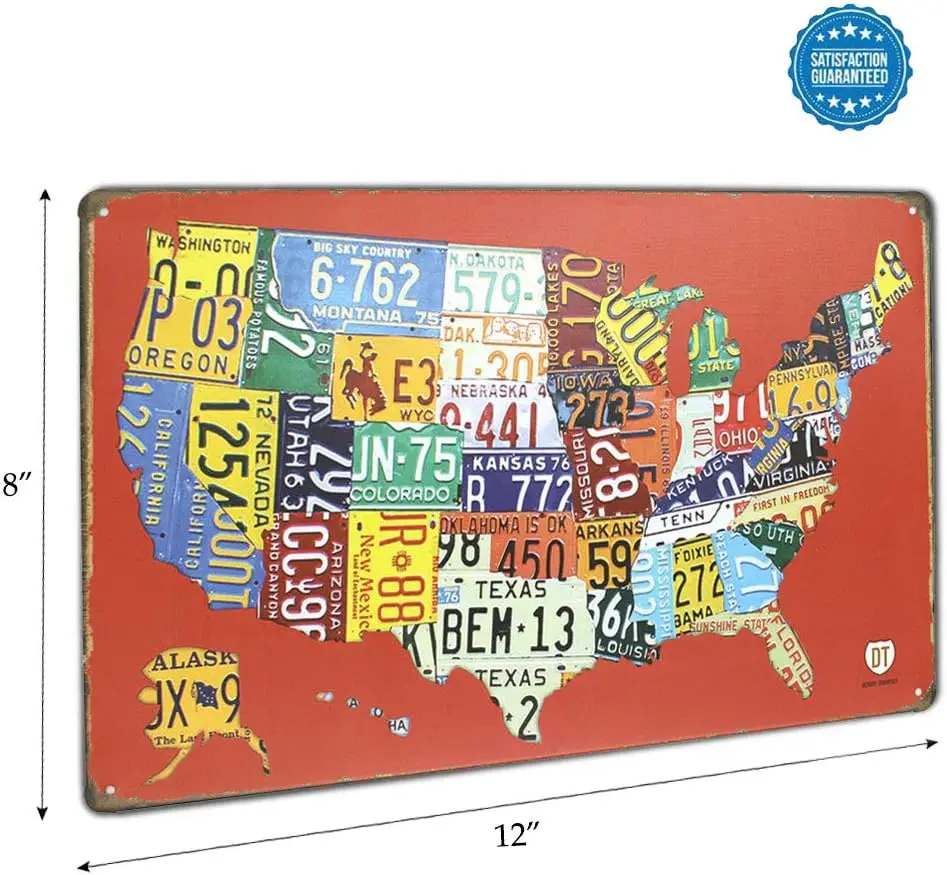 ddmysmile Map Road USA Red 66 License Plate Metal Tin Sign, Vintage Plaque Poster Garage Bar Home Wall Decor, 8X12 Inch Smile Sign, Decor,