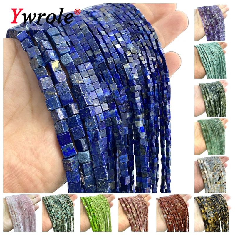 2 3 4MM Natural Stone Cube Lapis Lazuli Turquoise Jade Quartz Square Spacer Beads for Jewelry Making DIY Bracelet Accessories