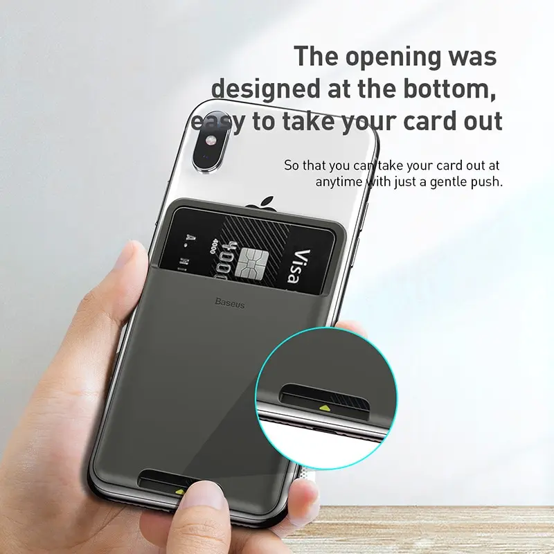 Baseus Silicone Phone Card Case Cell Phone Back Cover ID Card Holder Slim Case Sticker for iPhone X Xs XR Samsung