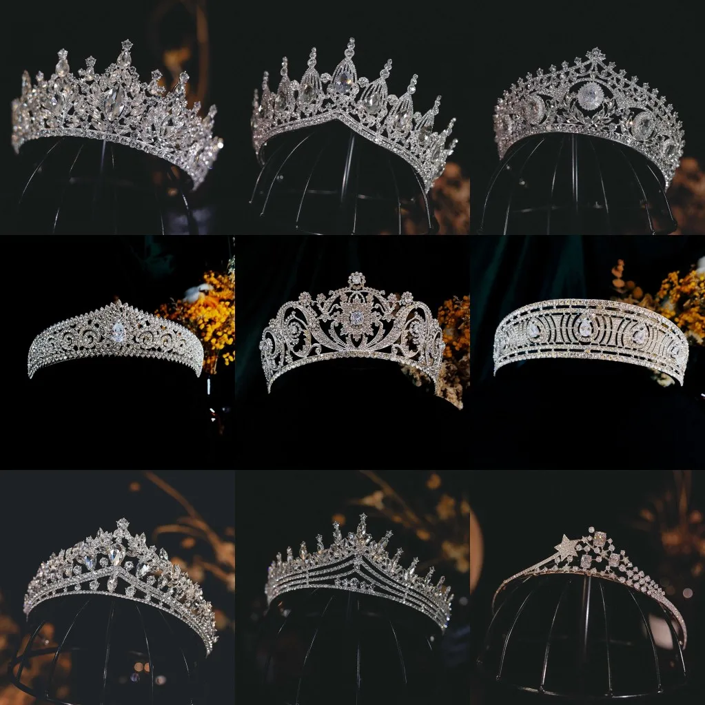 Diverse Crystal Sier Color Crowns Diadem Bride Tiaras Cubic Zirconia Crown Headpieces Wedding Hair Jewelry Accessories smile