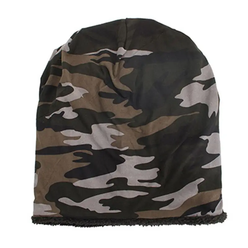 Men Women Winter Beanie Hat Warm Slouchy Hat Thickened Fleece Lined Camouflage Outdoor Cycling Skiing Hiking Skull Cap