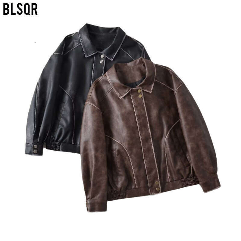 shanshi leather jacket women Autumn/Winter New Women's Wear Heavy Duty Color Cleaning and Water Washing Loose Leather Jacket