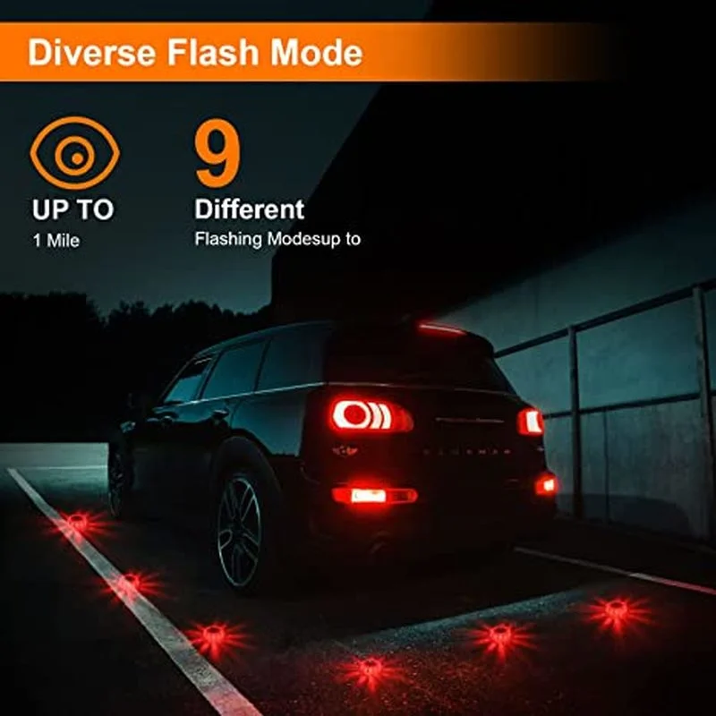 Pack Road 3 LED Flares Emergency Lights USB Rechargeable Roadside Warning Safety Disc Magnetic Base Flashing Flare Kit for Car smile