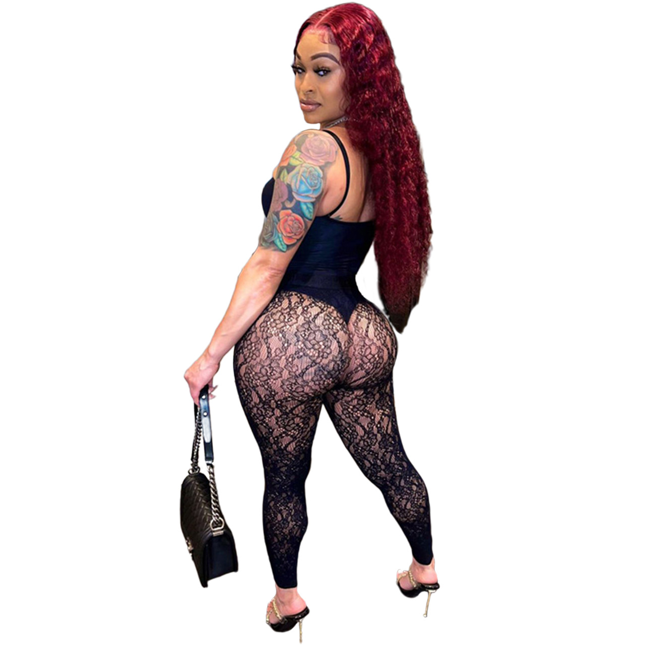 womens designer clothing Sexy Sleeveless Bodysuits See Through Lace Leggings two piece set women Summer Sheer Outfits Night Club Wear designer tracksu