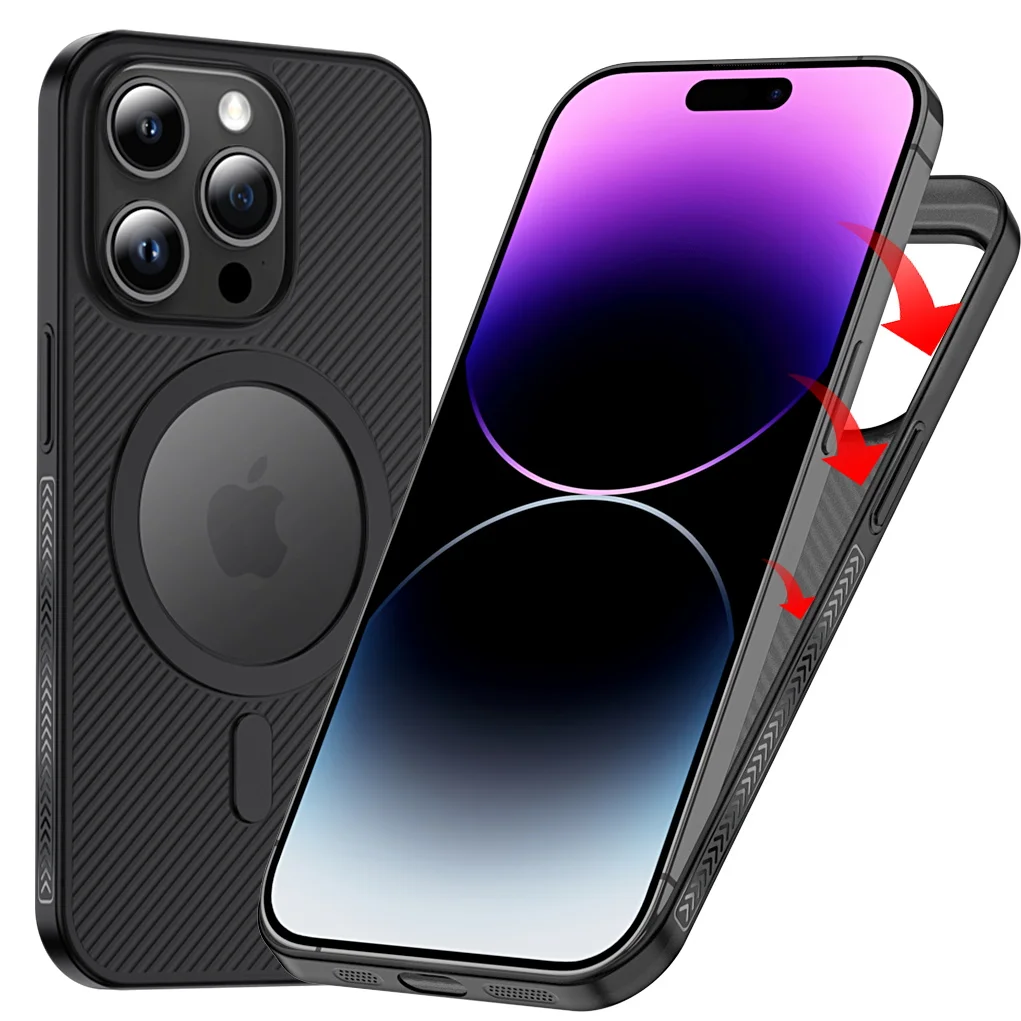 Slim Wavy Lines Frosted Magnetic Back Cover For iPhone 15 14 13 Pro Max Plus Lens Protection Anti-Fingerprint Phone Case