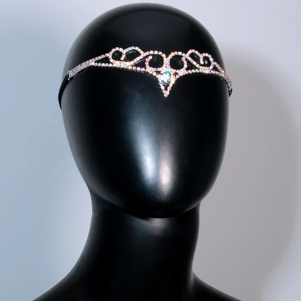 AB Rhinestone ddmysmile V Boho Shape Forehead Chain Headband Hair Jewelry For Women Party Crystal Headband Tiara Wedding Accessories Smile