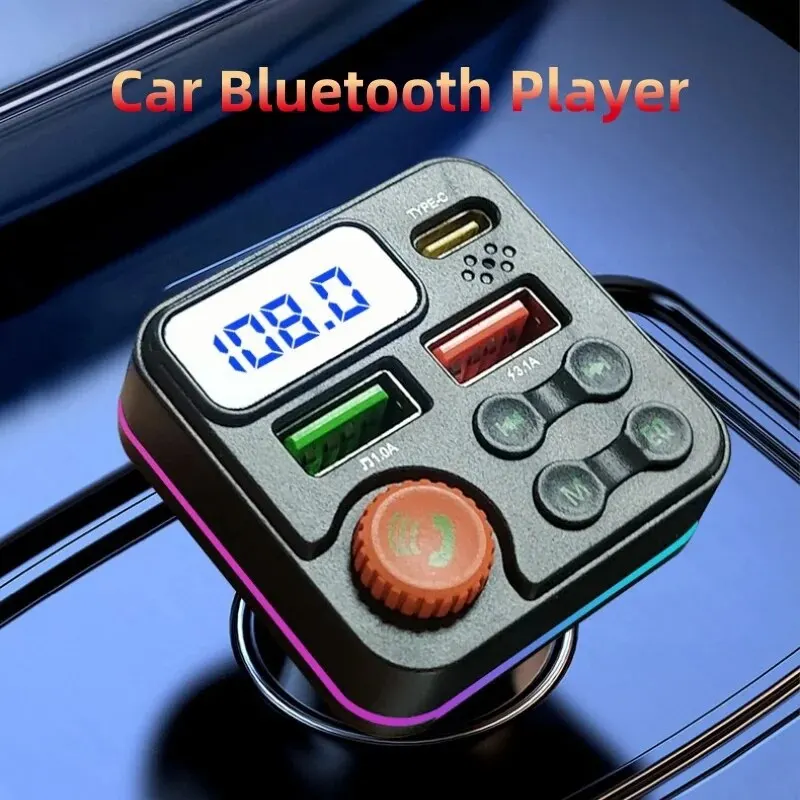 Multifunctional Car PD Fast Charging Bluetooth 5.0 To MP3 Player Colorful Atmosphere Light Cars Charger 2in1 Player Auto Charger