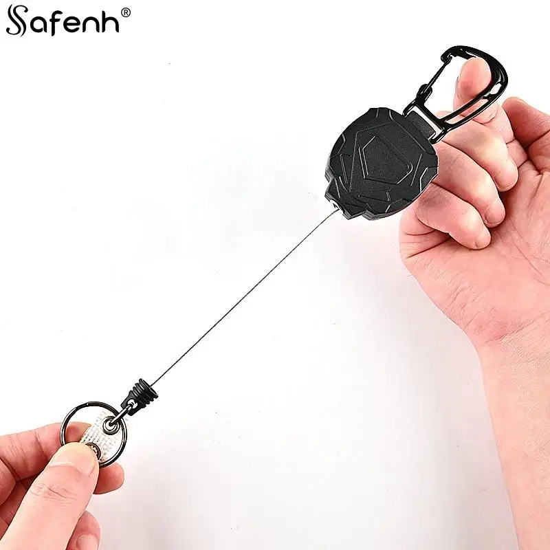 1PCS Keychain Clip Outdoor Automatic Retractable Wire Rope Luya Tactical Pull Recoil Sporty Key Ring Anti Lost ID Card Holder