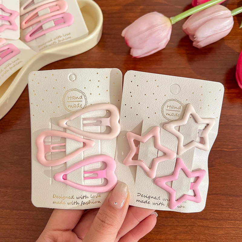 Hairpins Children 3Pcs Girls Pink Star Bb Hair Clips Pin Mini Korean Style Frosted Candy Color ddmysmile Kid Snap Ornaments Accessories Smile
