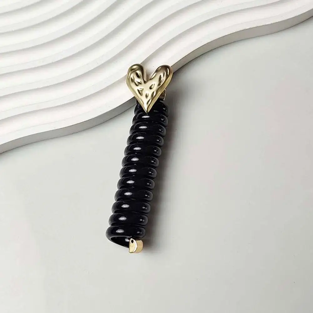 Telephone Metal Heart ddmysmile Pendant Cord Straight Hair Ties Braided Telephone Wire Hair Bands For Women Girls Ponytail Holder Smile