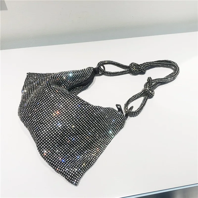 Handle Rhinestones Clutch Bag Silver Crystal Shiny Dinner Party Wedding Handbags for Women 2023 Designer Luxury