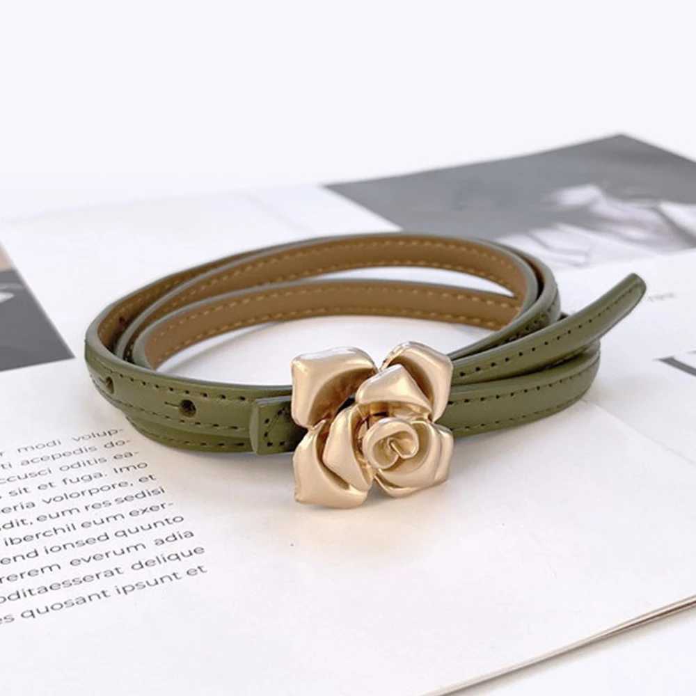 1.0cm New Unique Rose Genuine Leather Gold Belt Fashion Cowboy Flower Thin Belt Womens Jeans Dress Belt X2411091