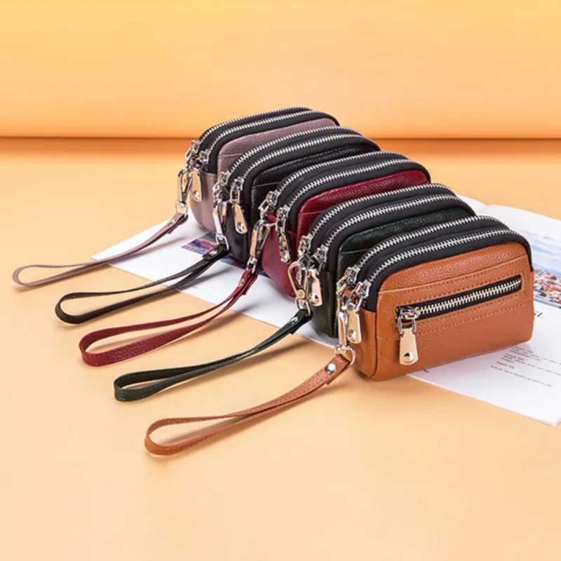 Small Wallet and Purse Girls Short PU Leather Credit Card Holders Wallets Ladies Coin Purses Double Zipper