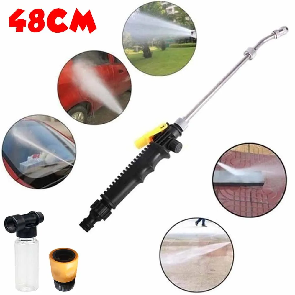 48cm High Pressure Water Cleaning Gun Car Beauty Washing Washer Tool Kit with Adjustable Nozzle Foam Bottle for Garden Wood