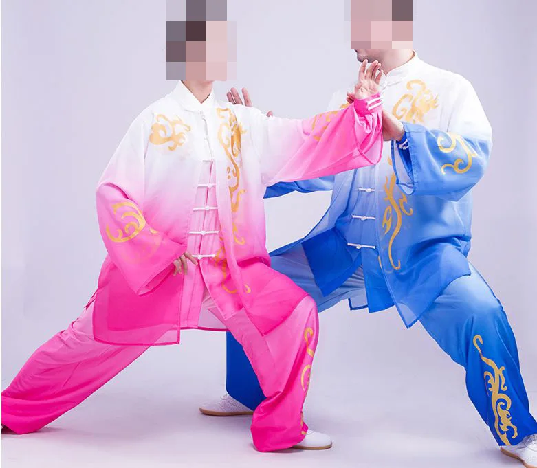 Summer&Spring chi unisex Tai suits gradient three-piece suit martial arts clothing kung fu uniforms blue/purple/gray smile
