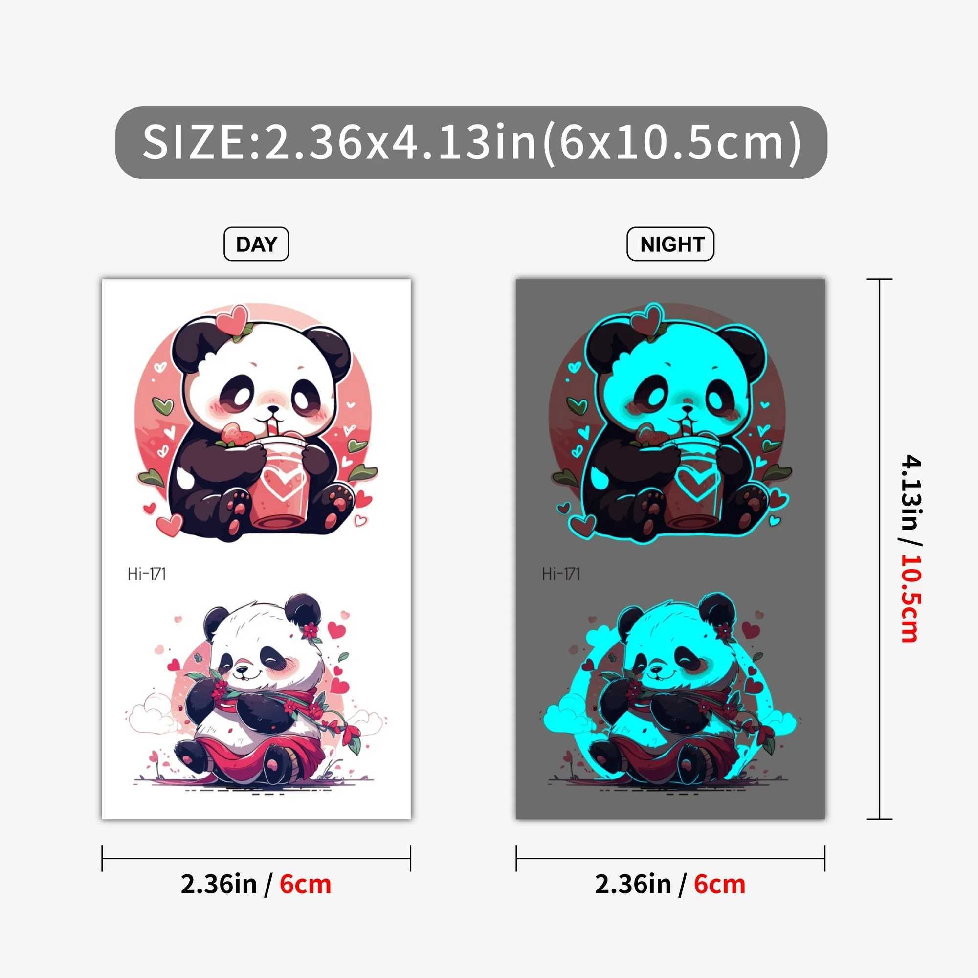 25 blue glowing tattoo stickers cartoon cute cats dogs pandas foxes pets temporary tattoos watercolor fake tattoos W241109