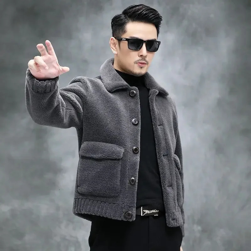 Autumn Winter Mens Cotton Fur Jacket Mens Short Sleeve Collar Coat Mens Casual Thick Warm Coat I529 241108
