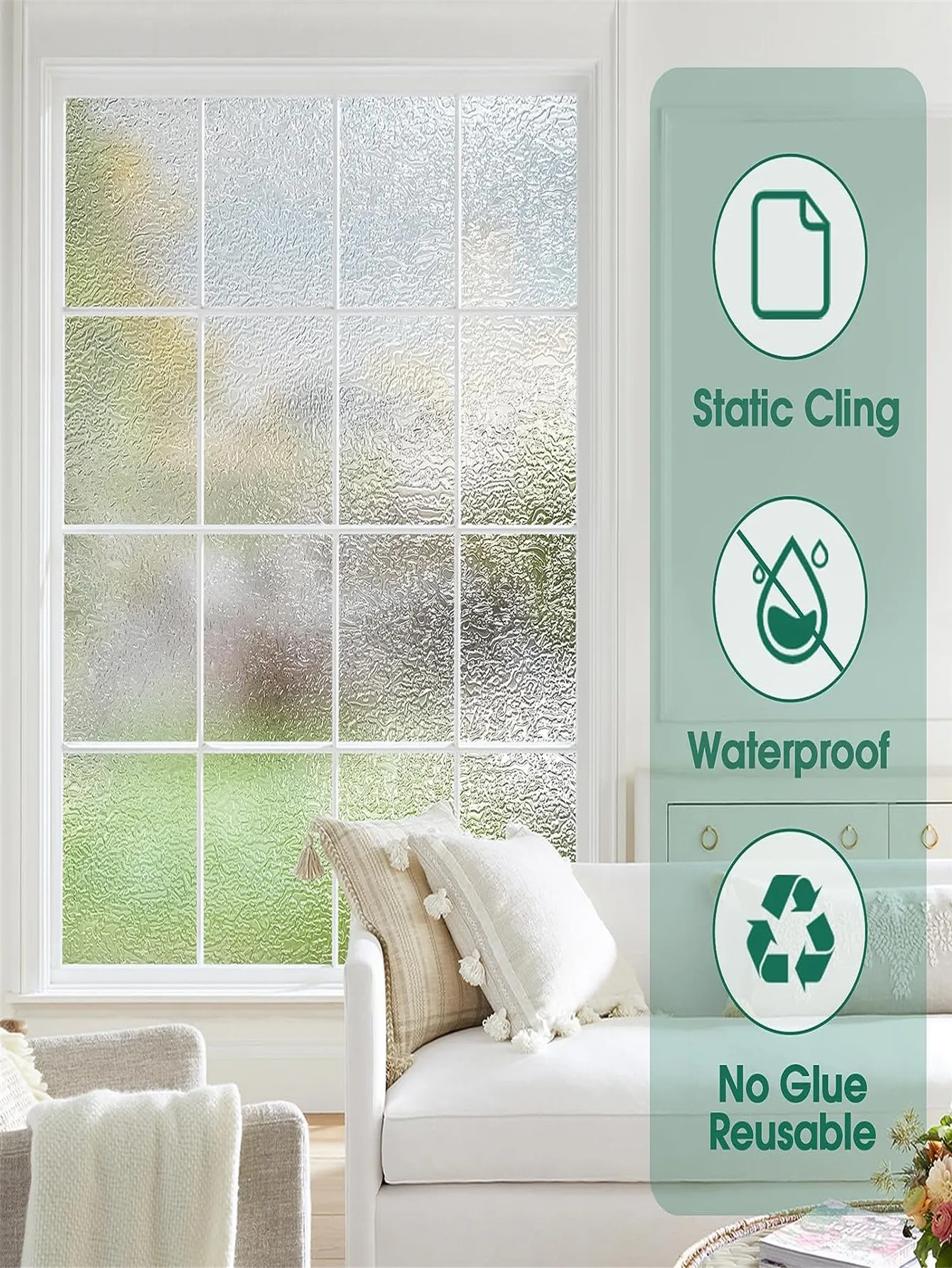 ddmysmile Removable Window Privacy Film Vinyl Door Window Covering UV Blocking Self Static Cling Non-Adhesive Glass Sticker For Home Decor Smile