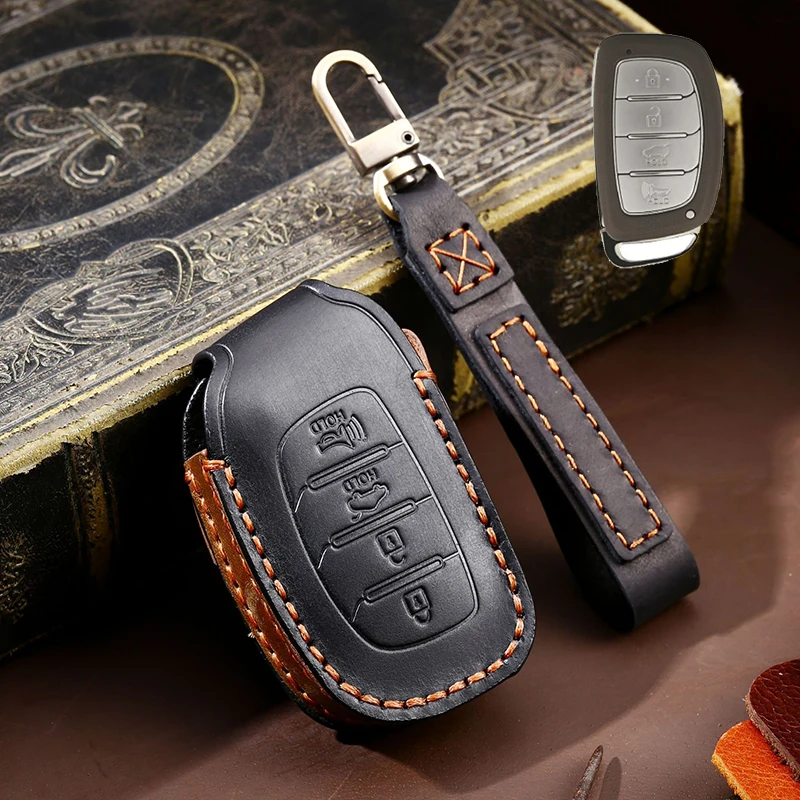 Key Genuine Leather Car Case Cover Fob Shell for 2013 2014 2015 Hyundai Santa Fe Sonata XL ix35 XL ix45 smile
