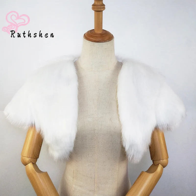 Ivory Bolero Women Wedding Black Coak Bridal Cape Short Sleeves Faux Fur Fall Winter Jacket ddmysmile For Bride Party Shawl Smile