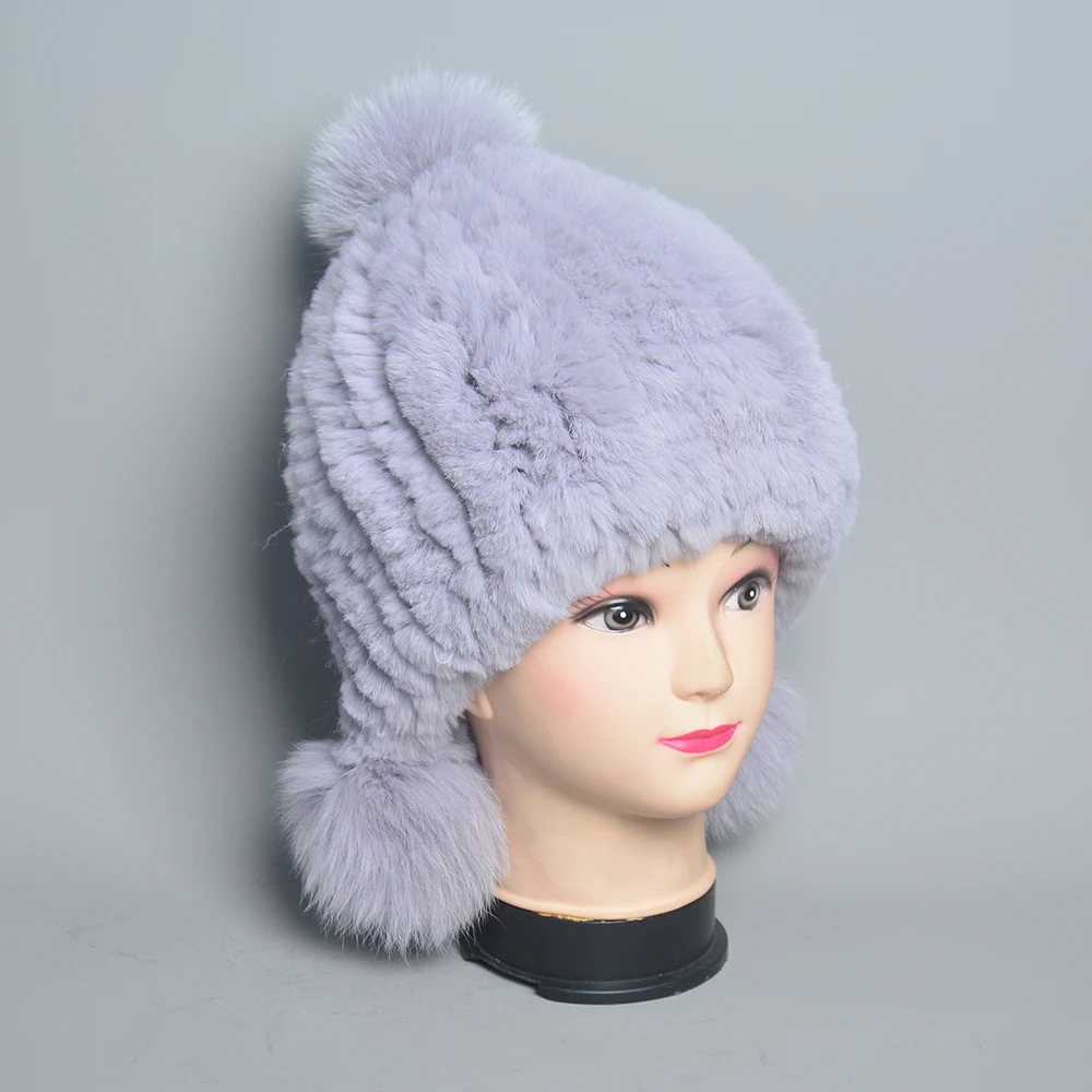 Rabbit Bomber Natural Fur ddmysmile Hats Winter Warm Outdoor Fluffy Earflap Caps Russian Boys And Girls Children Smile