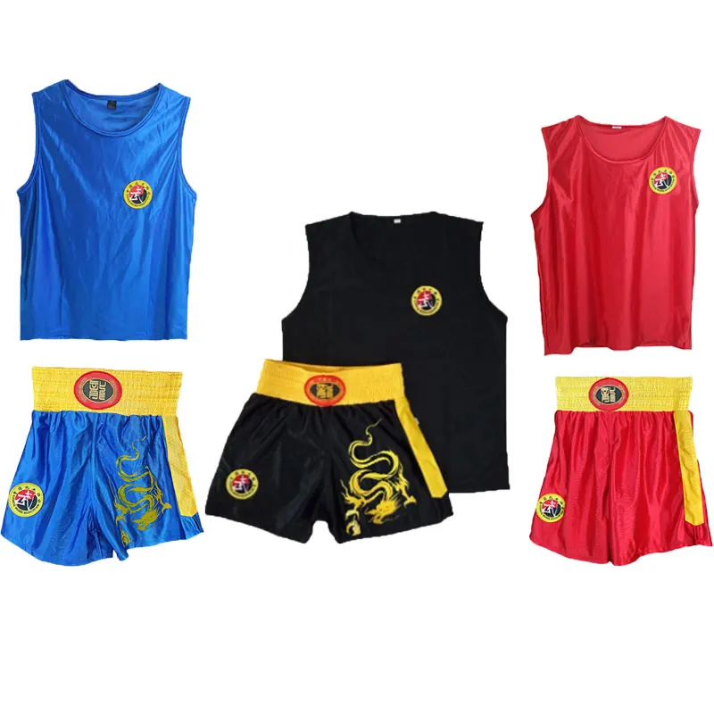 Thai Shorts MMA Muay T Shirt Kungfu Wushu Clothing Martial Arts Sanda Rashguard Boxing Pants Men Women Kids Performance Costume smile
