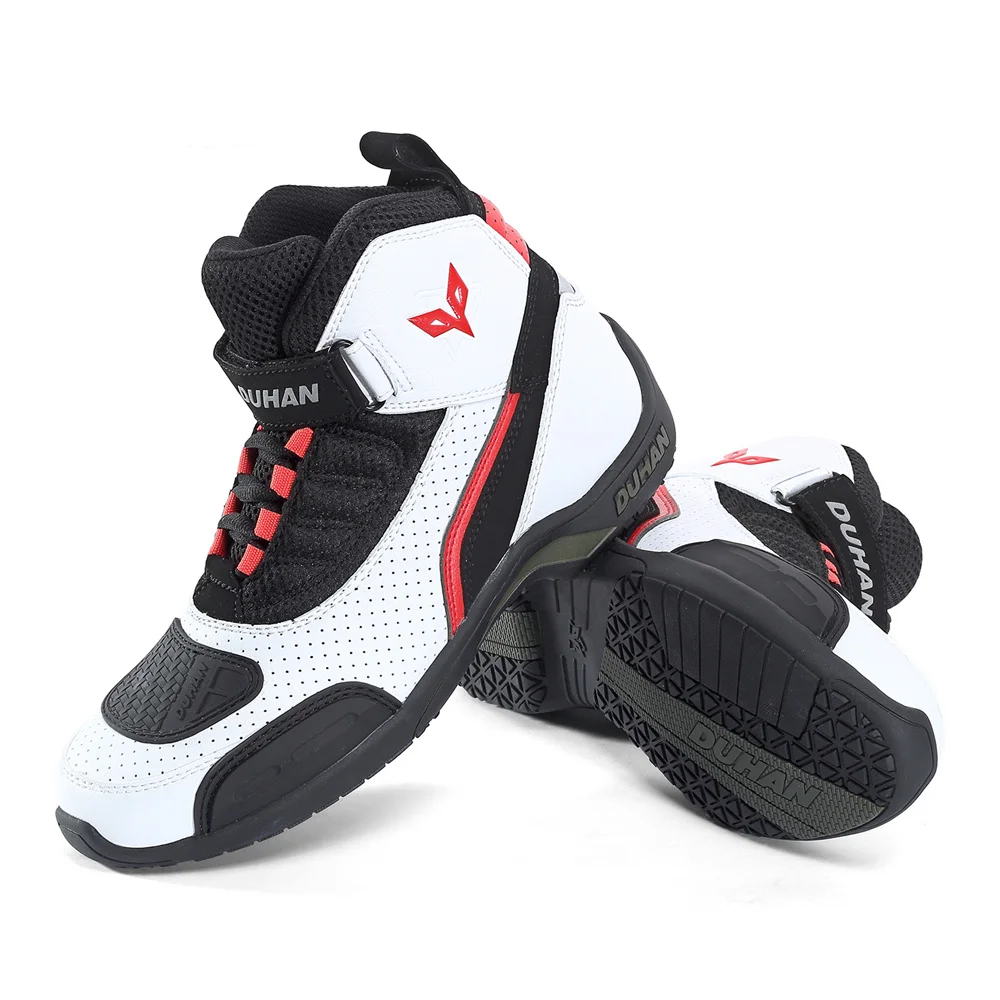 Men Motorcycle Leather Boots Summer Breathable Moto Boots Motocross Off-Road Racing Boots Motorbike Riding Biker Boots Black smile