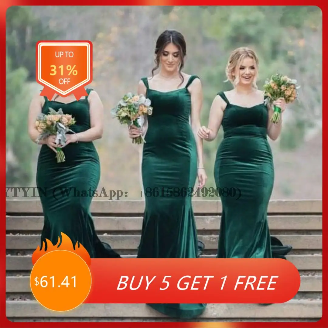 Green Bridesmaid Women's Veet Dresses Mermaid Regular Straps Sweetheart Sweep Train Evening Dress smile