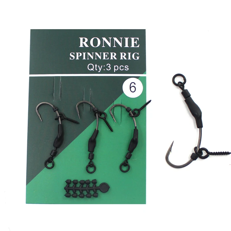 Hook 3PCS Carp Fishing PTEF Coated Barbed Carp Hook Ready Tied Spinner Ronnie Rig Hook Links Hair Combi Chod Rig 4 6 8 smile