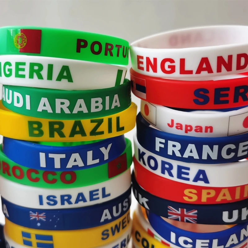 World Flag 2PCS/Lot Country Silicone Wristband France Usa Spain Name Print Foodball Basketball Teem Cheer Up Jewelry Sport Gifts smile