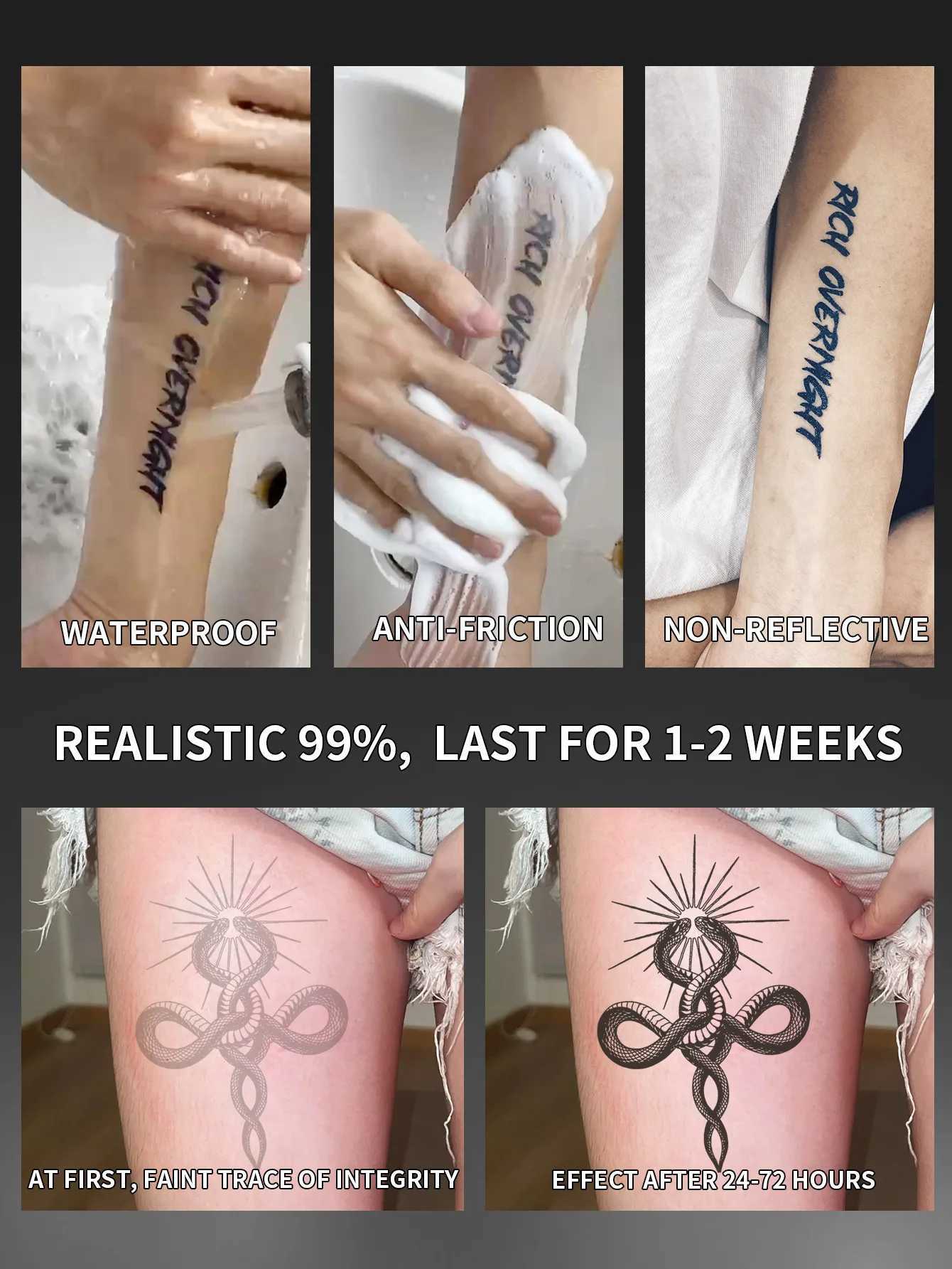 Snake and Sun Leg Waterproof Temporary Tattoo Stickers lasting 1-2 weeks real semi permanent fake tattoos W241109