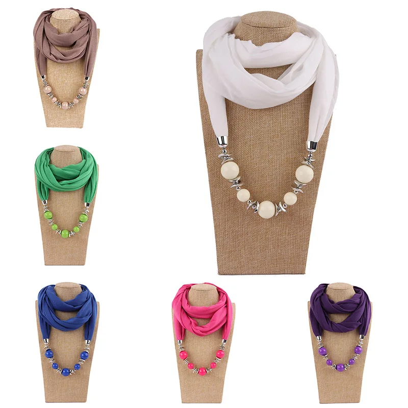 Necklace New ddmysmile Bead Pendant Scarf Head Scarves Solid Color Jewelry Women Foulard Female Accessories Muslim Hijab Scarf Smile