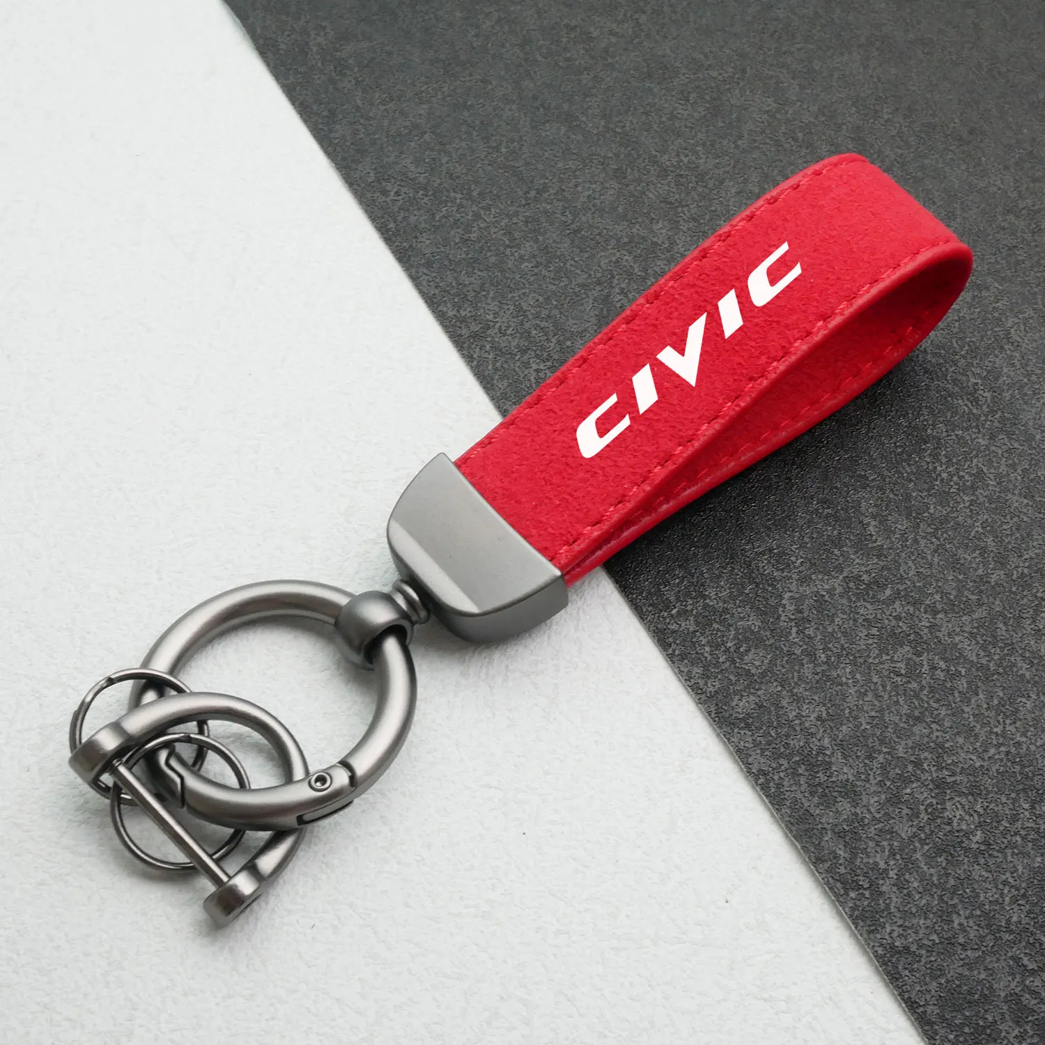 Suede Keychain High-Grade Leather Car Sport Key Ring With Horseshoe Buckle For Honda CIVIC 10th gen 8th gen Styling Accessories smile